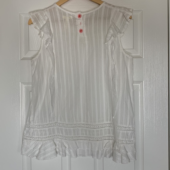 Matilda Jane Ecru Ruffled Sleeveless Blouse Lacy and Ruffles Women’s Medium - Picture 2 of 10